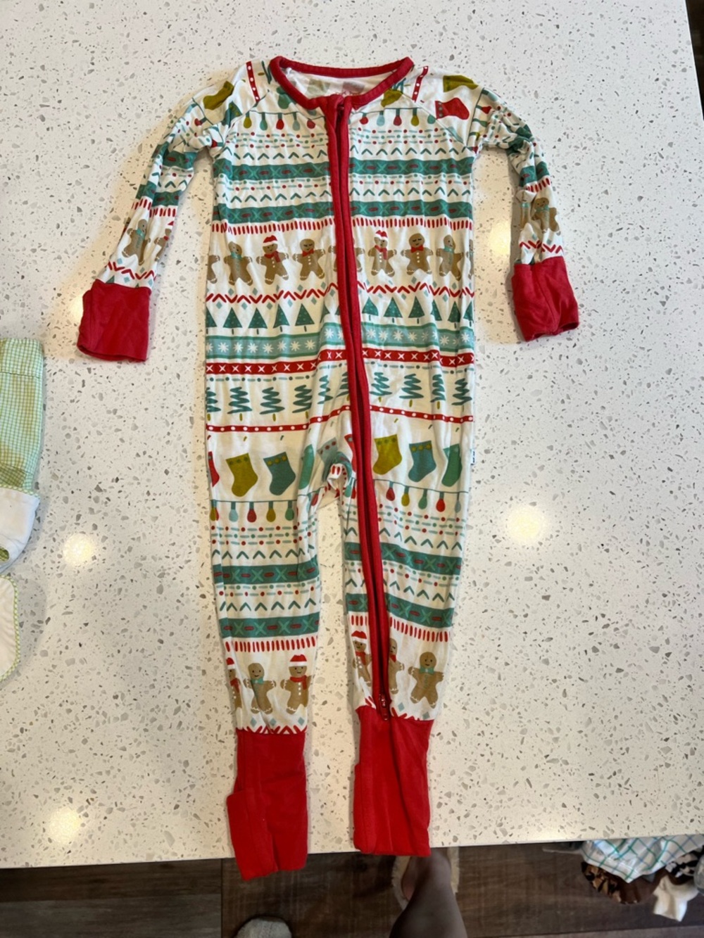 Little Sleepies Red-Trim Gingerbread & Stocking Holiday Footie